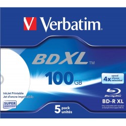 VERBATIM BD-R XL (5-pack)Blu-Ray/Jewel/DL/4x/100GB/ WIDE WHITE...