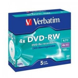 VERBATIM DVD-RW(5-pack)Jewel/4x//DLP/4.7GB 43285