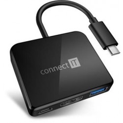 CONNECT IT USB-C hub, 3v1 (USB-C,USB-A,HDMI), externí, ČERNÝ...