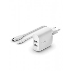 Belkin Duální USB-A domácí nabíječka 2x12W, lightning kabel, bílá...