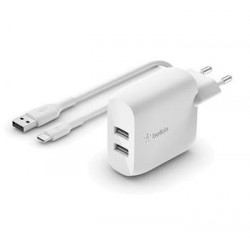 Belkin Duální USB-A domácí nabíječka 2x12W, USB-C kabel, bílá...