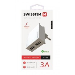 SWISSTEN SÍŤOVÝ ADAPTÉR SMART IC, CE 2x USB 3 A POWER BÍLÝ 22032000