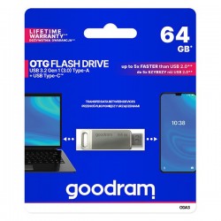 Goodram USB flash disk, USB 3.0 (3.2 Gen 1), 64GB, ODA3,...