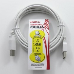 Kábel USB (2.0), USB A M- USB B M, 3m, šedý, Logo 30261