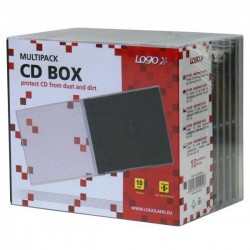 Box na 1 ks CD, priehľadný, čierny tray, Logo, 10,4 mm, 10-pack 42251