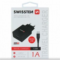 SWISSTEN SÍŤOVÝ ADAPTÉR SMART IC 1x USB 1A POWER + DATOVÝ KABEL USB...