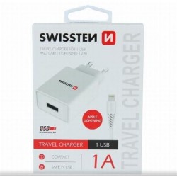 SWISSTEN SÍŤOVÝ ADAPTÉR SMART IC 1x USB 1A POWER + DATOVÝ KABEL USB...