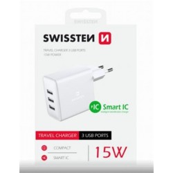 SWISSTEN SÍŤOVÝ ADAPTÉR 3x USB 3A 15W BÍLÝ 22052100