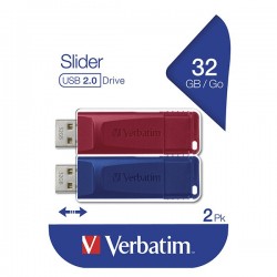 Verbatim USB flash disk, USB 2.0, 32GB, Slider, červený, modrý,...