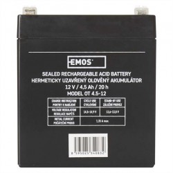 EMOS Bezúdržbový olovený akumulátor 12 V/4,5 Ah, faston 4,7 mm B9653