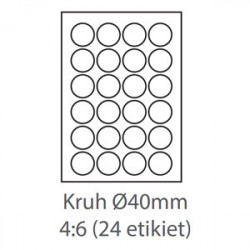 etikety samolepiace KRUH-40mm univerzálne biele 24ks/A4 (100 listov...