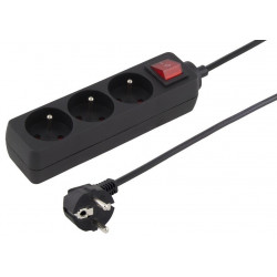 PremiumCord Predlžovací kábel 230V 2m 3 zásuvky, vyp, černý ppa3k-02bk