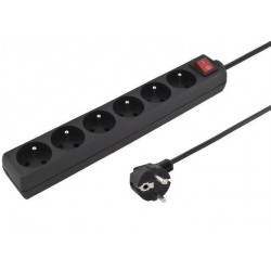 PremiumCord Predlžovací kábel 230V 5m 6 zásuviek, vyp, černý...