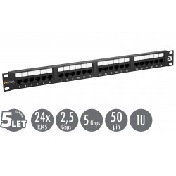 19" patch panel Solarix 24 x RJ45 CAT5E UTP 150 MHz čierny 1U...