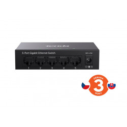 Tenda TEG1005M - 5x 10/100/1000 Mbps Kovový Switch, Fanless - bez...