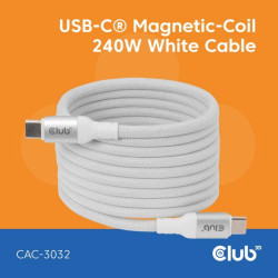 Club3D Kabel magnetický USB-C, 240W PD3.1, 480 Mbps, 2m, bílá CAC-3032