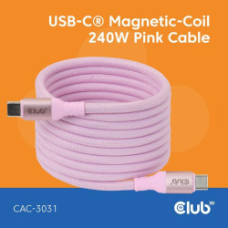 Club3D Kabel magnetický USB-C, 240W PD3.1, 480 Mbps, 2m, růžová...