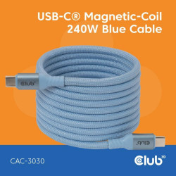 Club3D Kabel magnetický USB-C, 240W PD3.1, 480 Mbps, 2m, modrá...