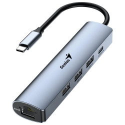 GENIUS hub UH-545, USB-C na 3x USB 3.0 + 15W USB-C + RJ45, šedá...